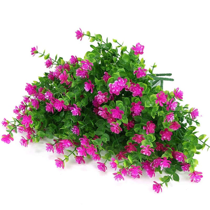 KLEMOO Artificial Flowers Fake Outdoor UV Resistant Boxwood Plants Shrubs 4 Pack, Faux Plastic Greenery for Indoor Outside Hanging Planter Home Office Wedding Farmhouse Decor (Red) - Image 4